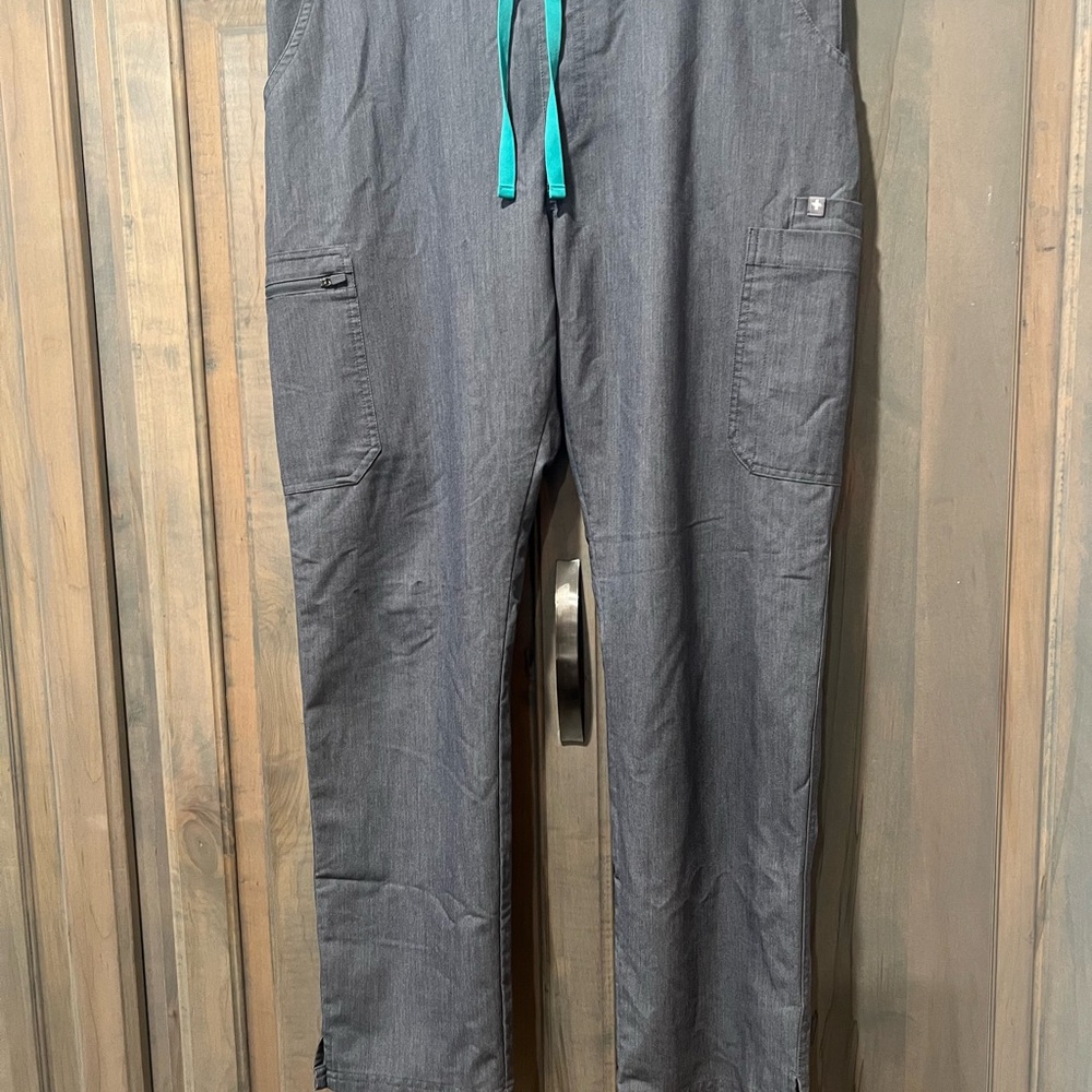 Figs Men's Charcoal Cargo Pants with Teal Drawstring